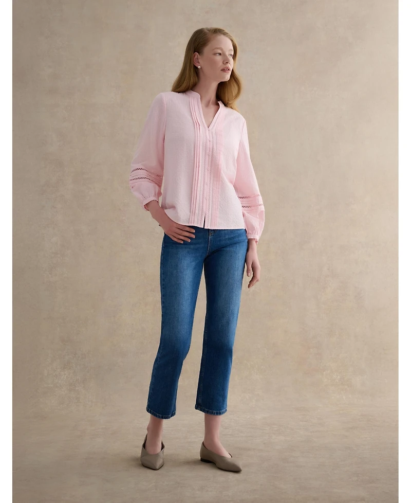 Hobbs London Women's Lucilla Pintuck Mandarin Collar Blouse