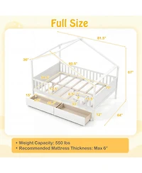 Slickblue Kids Full House Bed Frame with Roof and Safety Rails