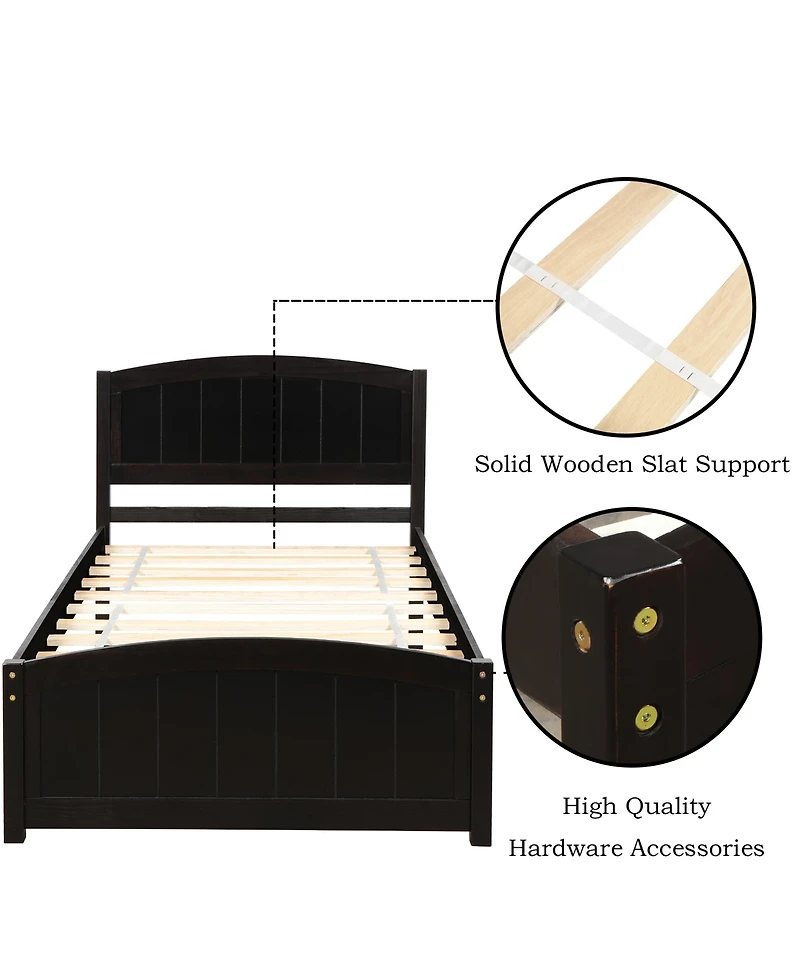 Rainsken Twin Bed Frame, Wood Platform with Headboard, Footboard and Slat Support for Bedroom