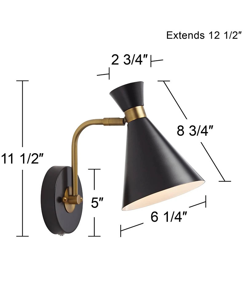 360 Lighting Venice Modern Wall Lamps Set of 2 with Smart Sockets Matte Black Brass Plug-In 6 1/4" Fixture Adjustable Shades for Bedroom
