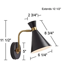 360 Lighting Venice Modern Wall Lamps Set of 2 with Smart Sockets Matte Black Brass Plug-In 6 1/4" Fixture Adjustable Shades for Bedroom