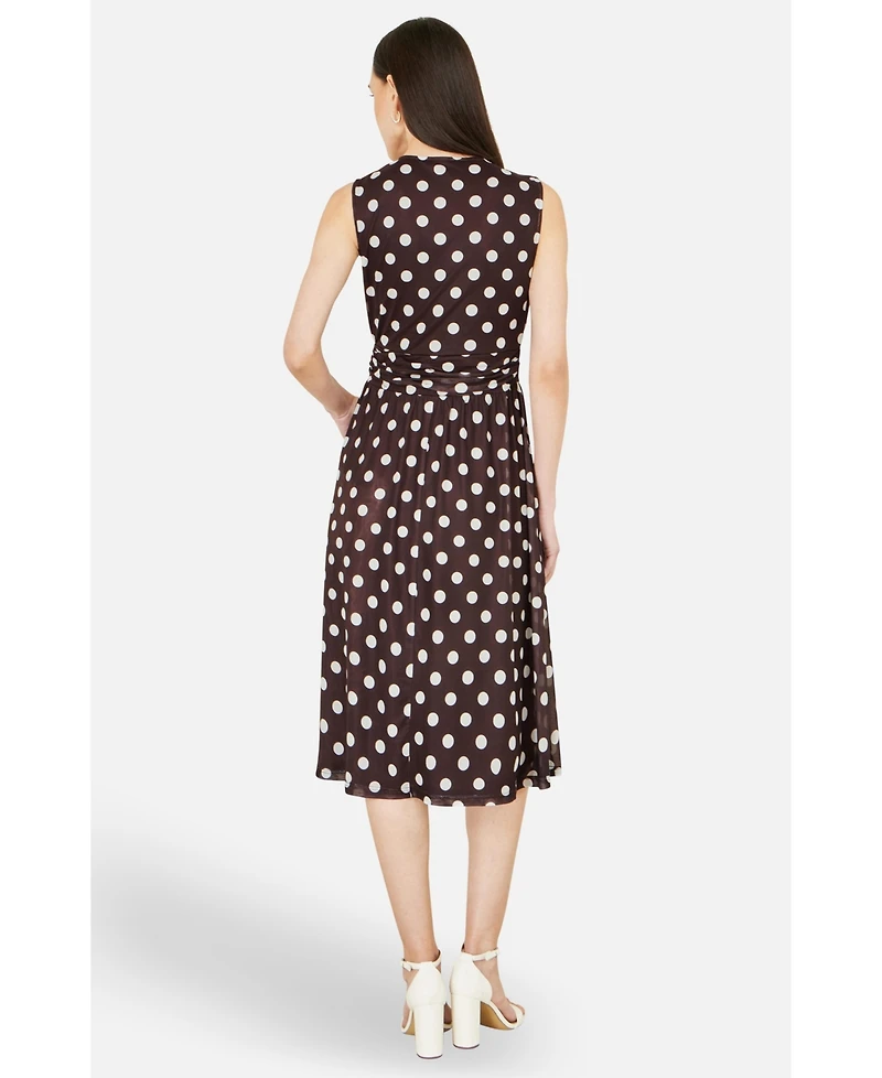 Yumi Women's Polka Dot Mesh Wrap Skater Dress