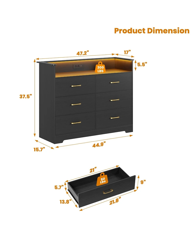 gaomon -Drawer Wooden Dresser, Modern Closet Storage Cabinet for Bedroom