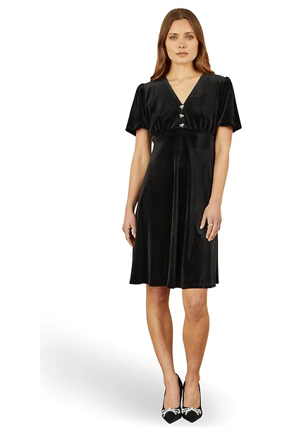 Yumi Women's Velvet Diamante Detail Skater Dress