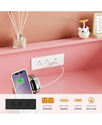 gaomon 5-Drawer Wooden Dresser with Led Lights and Power Outlet, Modern Closet Storage Cabinet for Bedroom, Living Room