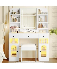 Streamdale Furniture Led Vanity Desk with Mirror, Rgb Lights, Storage, and Stool