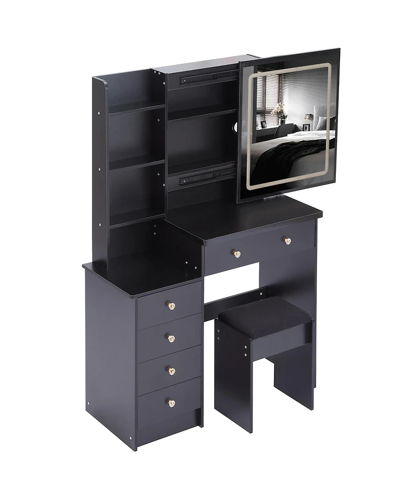 Streamdale Furniture 37 inches Vanity Table Stool, Led Mirror, 2AC 2USB, Hair Dryer Stand