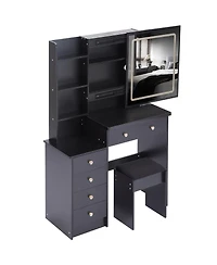 Streamdale Furniture 37 inches Vanity Table Stool, Led Mirror, 2AC 2USB, Hair Dryer Stand