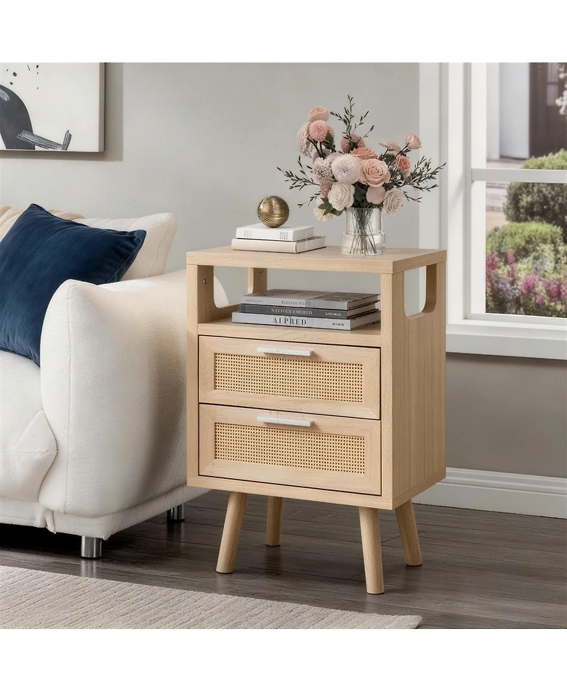 Streamdale Furniture 2-Drawer Modern Bedside Table with Handles
