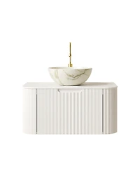 Sillysis Wall Mounted Bathroom Vanity, Matte Bowl Ceramic Basin, Sintered Stone Top