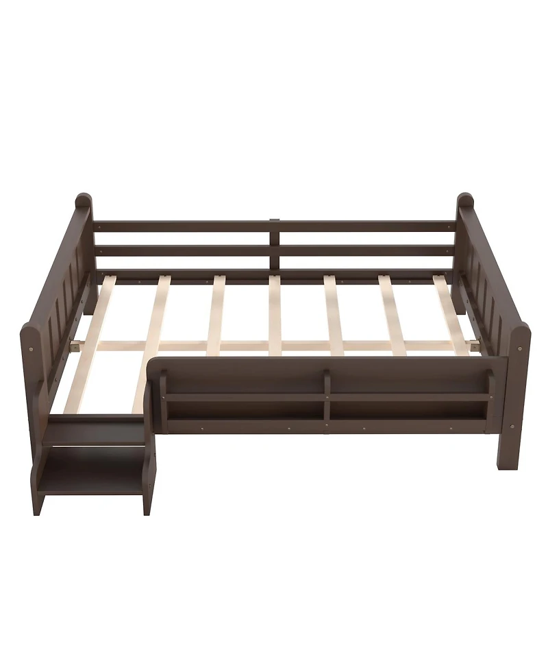 Streamdale Furniture Wood Floor Bed w/ Storage, Stairs and Rails