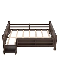Streamdale Furniture Wood Floor Bed w/ Storage, Stairs and Rails
