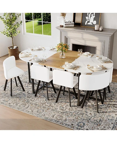 Streamdale Furniture 8-Seat Faux Marble Dining Set with 8 Pu Chairs