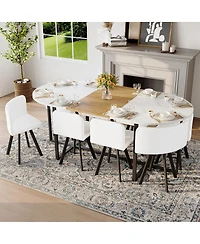 Streamdale Furniture 8-Seat Faux Marble Dining Set with 8 Pu Chairs