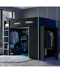 Streamdale Furniture Wood Loft Bed w/Desk, Wardrobe, Storage