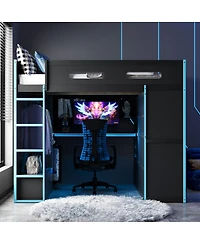 Streamdale Furniture Wood Loft Bed w/Desk, Wardrobe, Storage