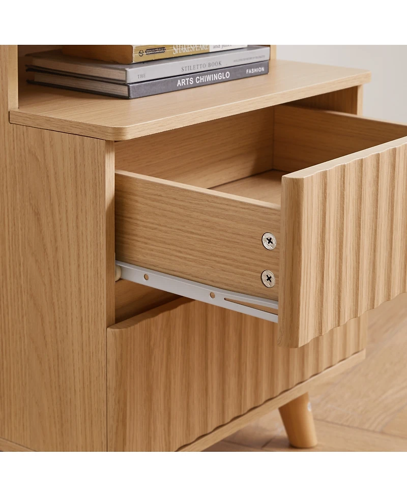 Streamdale Furniture Bedside Table with Drawer, Charging Station, 2 Drawers