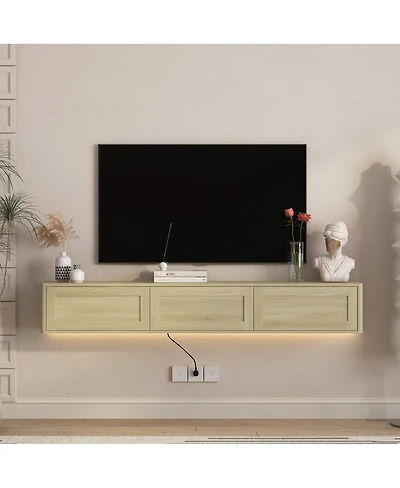 Streamdale Furniture Floating Led Tv Stand with Power Outlet