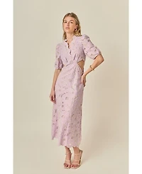 English Factory Women's Floral Eyelet Lace Cut Out Scalloped Midi Dress