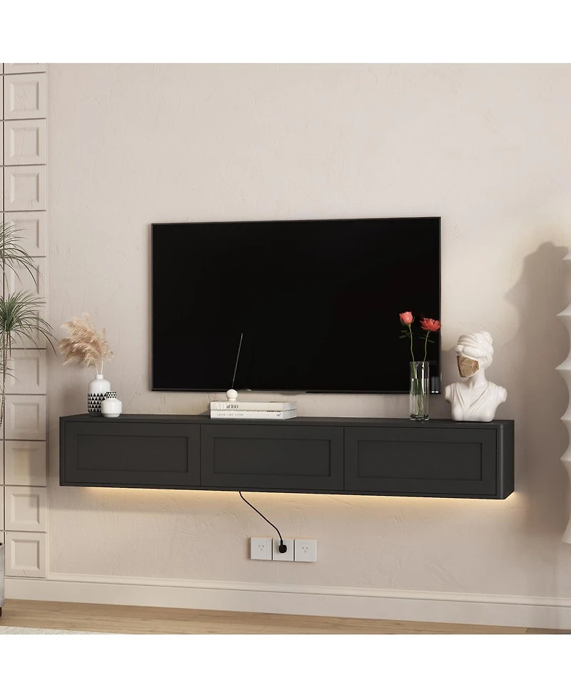 Streamdale Furniture Floating Led Tv Stand with Power Outlet