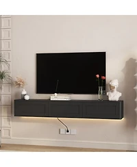 Streamdale Furniture Floating Led Tv Stand with Power Outlet