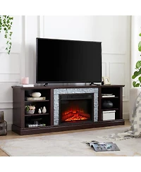 Streamdale Furniture Large Tv Desk Storage Rack with Faux Stacked Stone Surround, Media Console Table