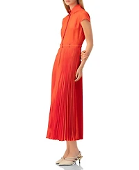 Ivonne Women's Short Sleeve Shirt Style Pleated Maxi-Dress