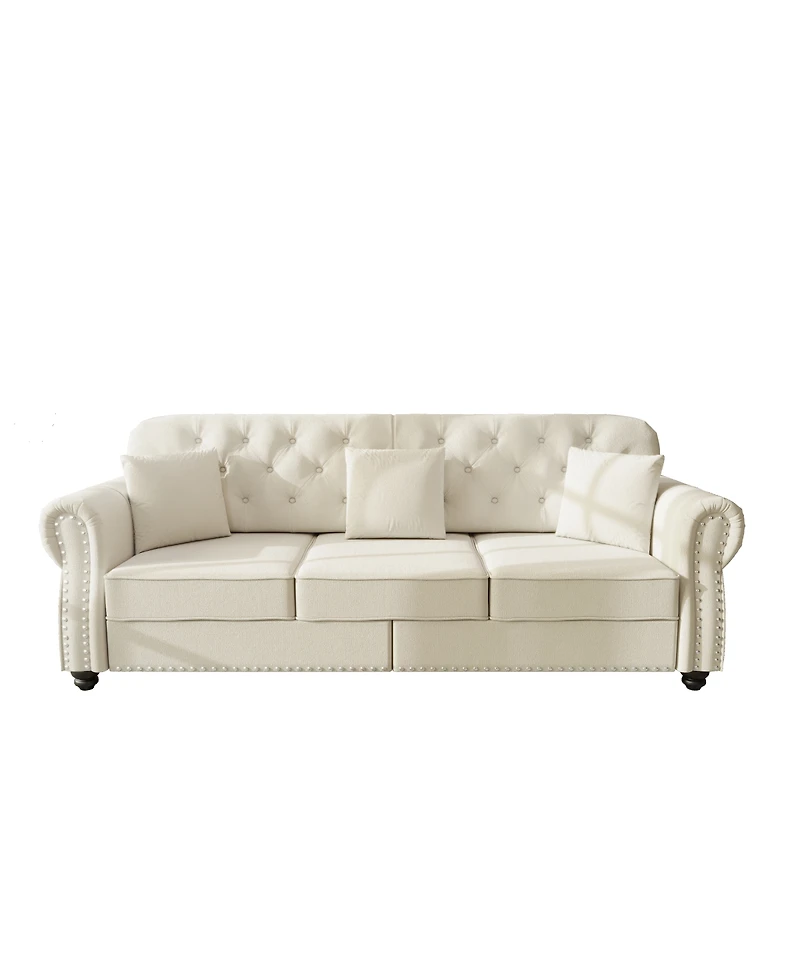 Streamdale Furniture Velvet Nailhead Rolled Arm Sofa with Ottoman