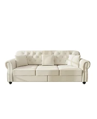 Streamdale Furniture Velvet Nailhead Rolled Arm Sofa with Ottoman
