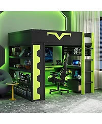 Streamdale Furniture Gaming Loft Bed w/Desk, Rgb, Power, Storage