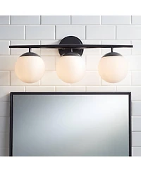 Possini Euro Design Meridian Modern Wall Light Black Hardwire 24" 3-Light Fixture Opal Glass Globe Shade for Bedroom Living Room