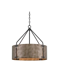 Possini Euro Design Julian 22inch Farmhouse Rustic Pendant Chandelier Ceiling Light Fixture Dining Room Over Table Drum Finish Metal