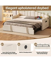 Streamdale Furniture Daybed with Pop-Up Trundle and Charging Ports
