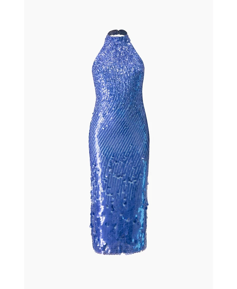 Ivonne Women's Halter Paillette Sequin Midi Dress With Open-Back