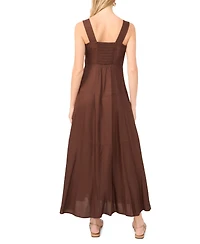 Vince Camuto Women's Challis Square-Neck Smocked-Back Sleeveless Maxi Dress