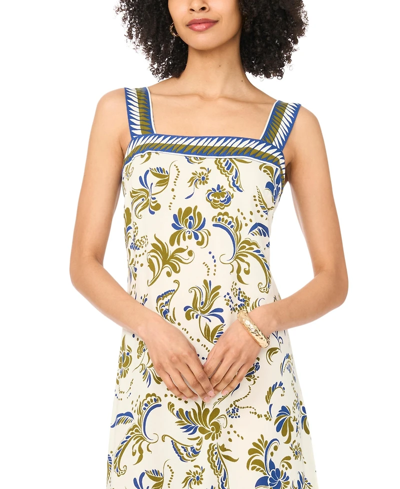Vince Camuto Women's Printed Smocked Back Square Neck Maxi Dress