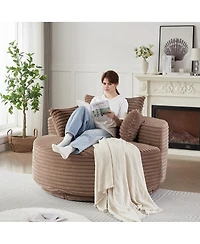 Streamdale Furniture 55"L Corduroy Foam Single Swivel Chair, Fluffy Modern Sleeper, 360 Degree Swivel
