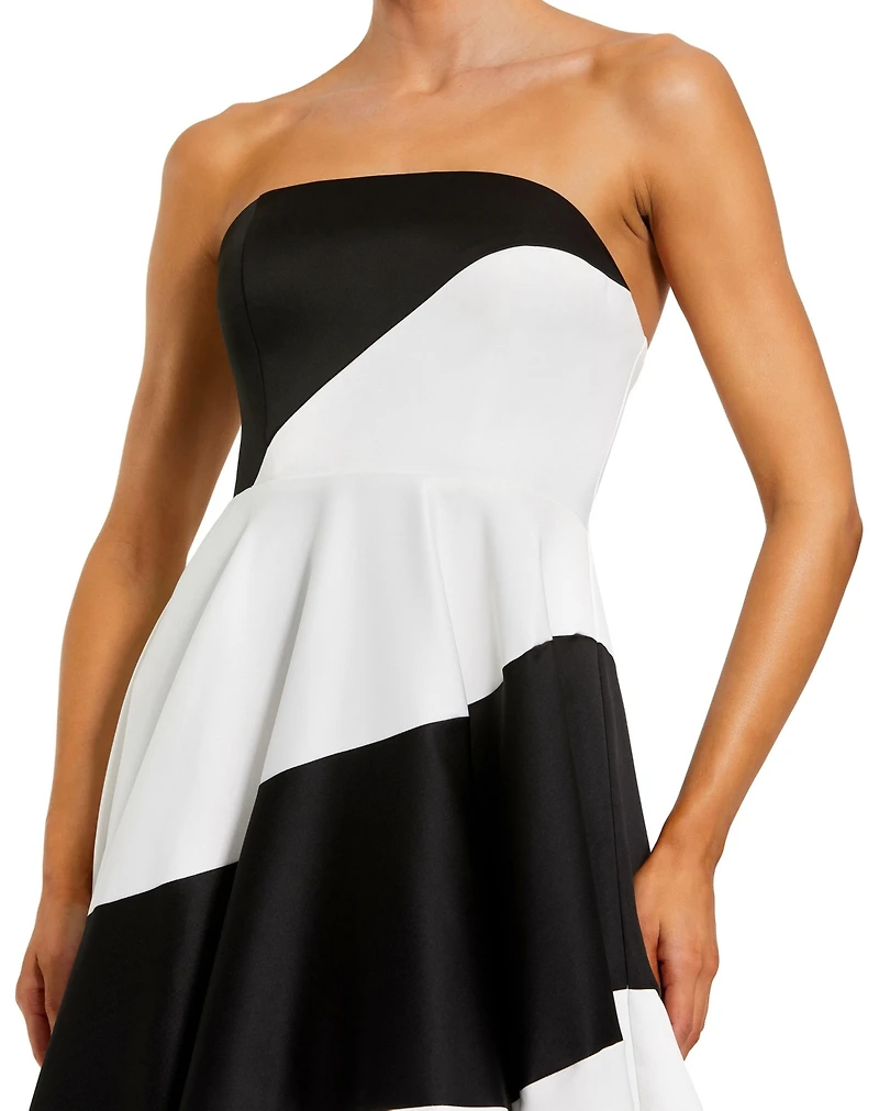 Mac Duggal Petite Strapless Satin Ballgown with Bold Colorblock Stripes