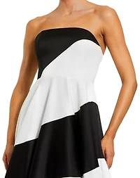 Mac Duggal Petite Strapless Satin Ballgown with Bold Colorblock Stripes