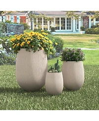 Asagikoiai Egg-Shaped Mgo Outdoor Planter Set of 3, Stone-Look Design