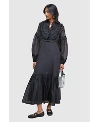 Warehouse Women's Crinkle Stripe Frill Midi Dress