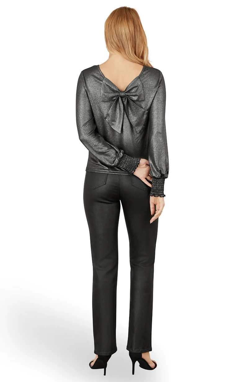 Yumi Women's Metallic Bow Back Top