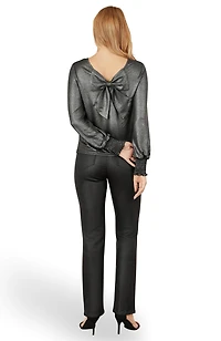 Yumi Women's Metallic Bow Back Top