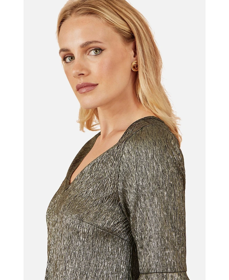 Yumi Women's Fluted Sleeve Metallic Stretch Top