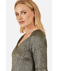 Yumi Women's Fluted Sleeve Metallic Stretch Top