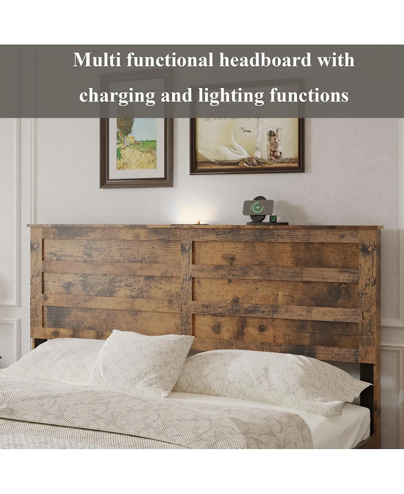 Streamdale Furniture Wooden Storage Bed Frame with Headboard and Usb Ports