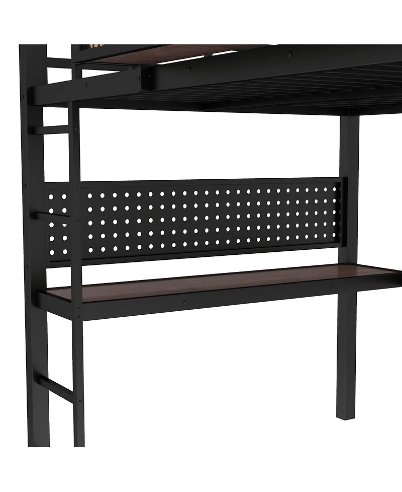 Streamdale Furniture Metal Loft Bed with Desk, Storage, Clock, and Charging Port
