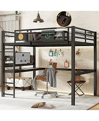 Streamdale Furniture Metal Loft Bed with Desk, Storage, Clock, and Charging Port