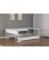 Streamdale Furniture Bed With Bookcase, Led, Charging, Storage Drawers