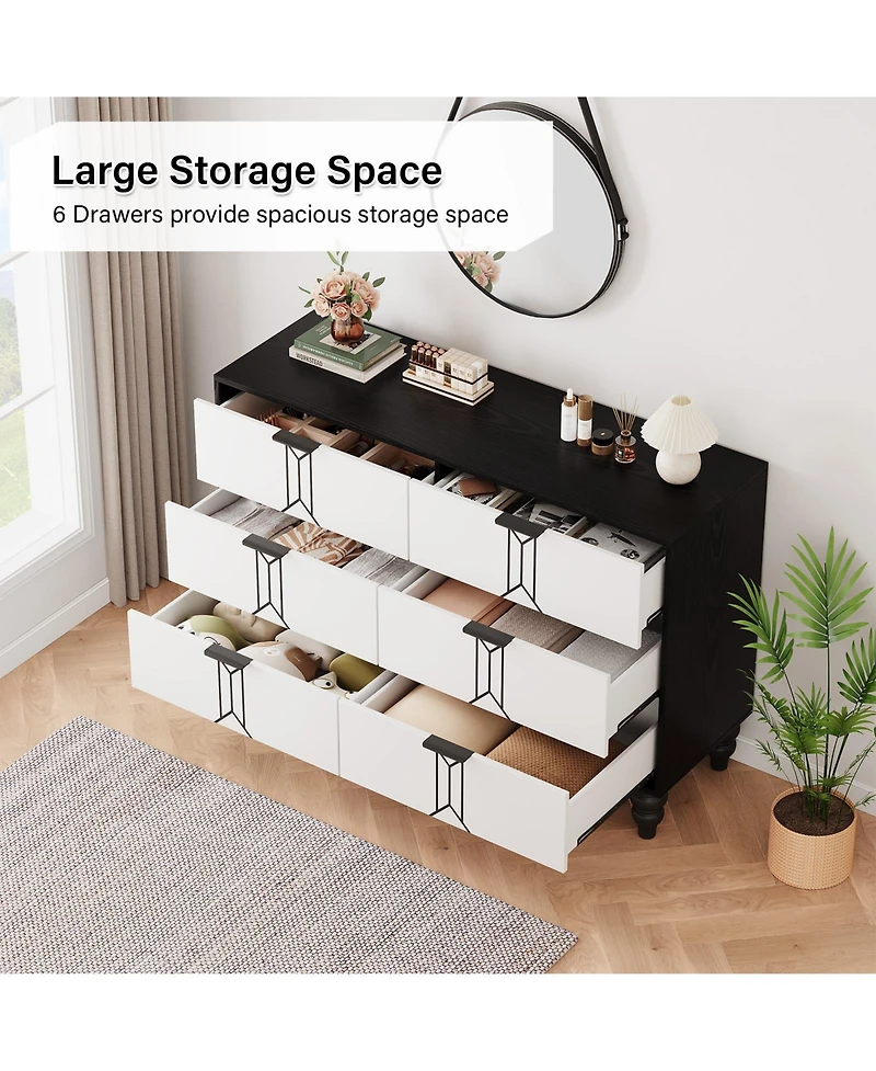 homfan 6 Drawers Dresser, Modern Wooden Tall Dresser with Deep Drawers, Storage Cabinet for Bedroom, Living Room, Hallway, Entryway